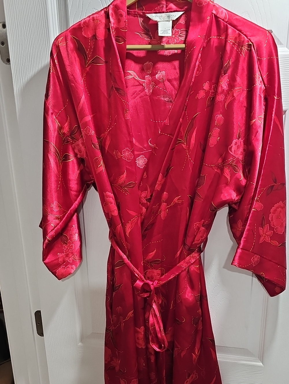 Women's Floral Satin Wrap Robe in Red by Unknown Brand